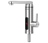 briebe Grifo Calentador de Agua Eléctrico Instantáneo de Mesa, Bajo Consumo, Grifo Cocina Baño Acero Inox, Display Indicador Temperatura, Camping, Camper, Agua Caliente al Instante Fácil Instalación