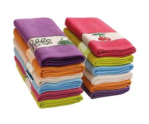 briebe Home 12 Paños de Cocina Rizo 100% Algodón, 50X50cms, Hecho en Portugal, Multicolor con Dibujo Bordado, Juego de Trapos Suaves