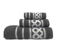 briebe Home Juego de Toallas Baño 100% algodón Rizo 450gr, Set 3 Piezas, Amazonica Basic, 3 Tamaños Ducha Sábana, Manos, Tocador, Cenefa Rombos Bordada, Hecho en Portugal Gris Oscuro