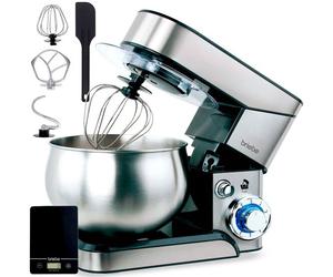 Briebe km1114b batidora amasadora repostería profesional + báscula, robot cocina 5 litros, movimiento orbital, 1800, acero inoxidable