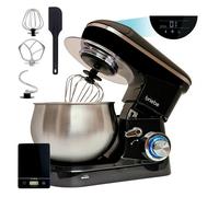 Briebe km1164b batidora amasadora repostería profesional 5l+ báscula cocina 6 velocidades + pulso pantalla led, 1800, negro