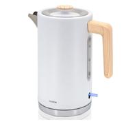 briebe Nordic Hervidor Agua Eléctrico 1,7L Inalámbrico, Tetera Infusiones 2200W Ebullición Rápida, Libre BPA, Base 360°, Controlador Strix, Apagado Automático, Diseño Nórdico, Asa Efecto Madera Blanco