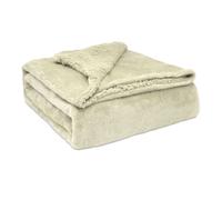 Briebe - manta sofá invierno sedalina lisa y borreguito polar sherpa 130x160 cm calentita gruesa suave, , perla