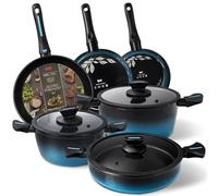 briebe MARE Batería Cocina Inducción, Acero Forjado 9 Piezas, Antiadherente Libre PFOA, Juego 3 Ollas Y 3 Sartenes Profesionales, Alta Resistencia, Apta Para Todo Tipo de Fuegos, Fabricada en España