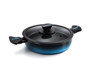 briebe MARE Cacerola Baja Inducción, Acero Forjado 28 cm, Antiadherente Libre PFOA, Tartera Profesional, Alta Resistencia, Aptas Para Todo Tipo de Fuegos, Tapa de Cristal, Fabricada en España