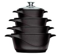 Batería de Cocina Inducción 8 Piezas, Aluminio Fundido 4 Ollas con Tapas Cristal