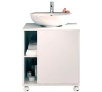briebe Mueble Baño Bajo Lavabo Pie Armario Auxiliar para Lavabos con o sin Pedestal 64x59x45 cm, 1 Puerta, Espacio de Almacenamiento 6 Estantes, Esencia (Blanco Brillo)