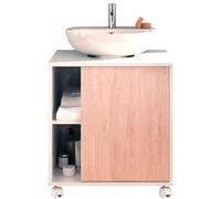 briebe Mueble Baño Bajo Lavabo Pie Armario Auxiliar para Lavabos con o sin Pedestal 64x59x45 cm, 1 Puerta, Espacio de Almacenamiento 6 Estantes, Esencia (Blanco Brillo/Roble Aurora)