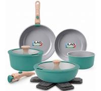 briebe Nest Batería Cocina Inducción Cerámica Mango Extraíble Apilable | 13 Piezas Antiadherente Suizo ILAG, 3 Sartenes, 2 Cacerolas Aluminio Fundido, sin PFOA, Vitrocerámica, Diseño Nórdico
