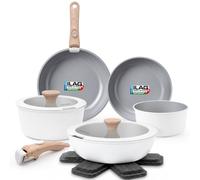 briebe Nest Batería Cocina Inducción Cerámica Mango Extraíble Apilable | 13 Piezas Antiadherente Suizo ILAG, 3 Sartenes, 2 Cacerolas Aluminio Fundido, sin PFOA, Vitrocerámica, Diseño Nórdico