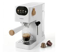 briebe Nordic Cafetera Espresso 20 Bares Compatible Cápsulas Nespresso y Café Molido, Máquina Café Semiautomática Profesional 1350W, Espumador Leche, Pantalla Táctil, 1,2L, Diseño Nórdico, Blanco