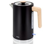 briebe Nordic Hervidor Agua Eléctrico 1,7L Inalámbrico, Tetera Infusiones 2200W Ebullición Rápida, Libre BPA, Base 360°, Controlador Strix, Apagado Automático, Diseño Nórdico, Asa Efecto Madera Negro