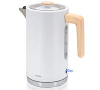 briebe Nordic Hervidor Agua Eléctrico 1,7L Inalámbrico, Tetera Infusiones 2200W Ebullición Rápida, Libre BPA, Base 360°, Controlador Strix, Apagado Automático, Diseño Nórdico, Asa Efecto Madera Blanco