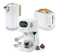 briebe Nordic Set Cafetera Espresso 20 Bares Cápsulas y Café Molido + Hervidor Agua Eléctrico 1,7L Inalámbrico 2200W + Tostadora Ranura Ancha 2 Rebanadas, Pack Desayuno Diseño Nórdico (Blanco)