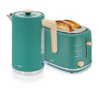 briebe Nordic Set Tostadora Pan Ranura Ancha 2 Rebanadas, 6 Niveles Tostado + Hervidor Agua Eléctrico 1,7L Inalámbrico, 2200W Ebullición Rápida, Libre BPA, Pack Desayuno Diseño Nórdico, Verde