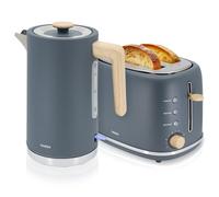 briebe Nordic Set Tostadora Pan Ranura Ancha 2 Rebanadas, 6 Niveles Tostado + Hervidor Agua Eléctrico 1,7L Inalámbrico, 2200W Ebullición Rápida, Libre BPA, Pack Desayuno Diseño Nórdico, Gris