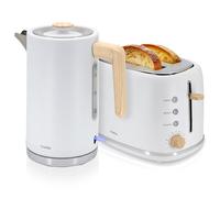 briebe Nordic Set Tostadora Pan Ranura Ancha 2 Rebanadas, 6 Niveles Tostado + Hervidor Agua Eléctrico 1,7L Inalámbrico, 2200W Ebullición Rápida, Libre BPA, Pack Desayuno Diseño Nórdico, Blanco