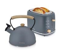 briebe Nordic Set Tostadora Pan Ranura Ancha 2 Rebanadas, 6 Niveles Tostado + Tetera Silbante 2,3 L Infusiones, Acero Inoxidable, Inducción, Libre BPA, Pack Desayuno Diseño Nórdico Gris