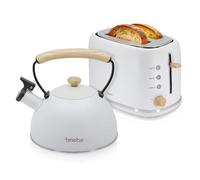 briebe Nordic Set Tostadora Pan Ranura Ancha 2 Rebanadas, 6 Niveles Tostado + Tetera Silbante 2,3 L Infusiones, Acero Inoxidable, Inducción, Libre BPA, Pack Desayuno Diseño Nórdico Blanco