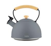briebe Nordic Tetera Inducción Silbante 2,3L, Infusiones, Hervidor de Agua Acero Inoxidable, Todo Tipo de Cocinas, Vitrocerámica, Gas, Mango Madera Tacto Frío, Tea Pot, Gris