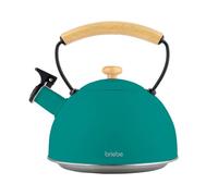 briebe Nordic Tetera Inducción Silbante 2,3L, Infusiones, Hervidor de Agua Acero Inoxidable, Todo Tipo de Cocinas, Vitrocerámica, Gas, Mango Madera Tacto Frío, Tea Pot, Verde