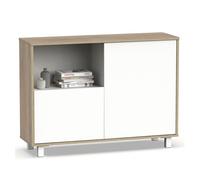 briebe Aparador Salón, Mueble Comedor Auxiliar, Buffet, 2 Puertas, 1 Estante 82,5x112x33 cm (Alto x Ancho x Profundo) Recibidor Estrecho, Diseño Moderno, Nova Blanco/Roble Cambrian