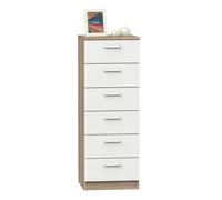 briebe Sinfonier Dormitorio Alto, Cómoda, Cajonera 6 Cajones, 110x40x40 cm (Alto x Ancho x Profundo), Habitación Matrimonio, Juvenil, Infantil, Nova, Roble Cambrian/Blanco