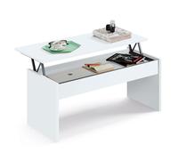 briebe Mesa Centro Elevable, Comedor, Salón, Mesita Café Baja Auxiliar para Sofá, 47x100x50cm/ 58x100x50 cm (Alto x Ancho x Profundo) Opal (Blanco)