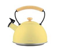 briebe Retro Tetera Inducción Silbante 2,3L, Infusiones, Hervidor de Agua Acero Inoxidable, Todo Tipo de Cocinas, Vitrocerámica, Gas, Mango Madera Tacto Frío, Diseño Vintage, Tea Pot, Amarillo Pastel