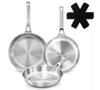 Juego 3 Sartenes Acero Inox Inducción Tri-Ply Sin Antiadherente 20-24-28cm