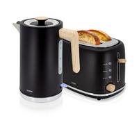 briebe Nordic Set Tostadora Pan Ranura Ancha 2 Rebanadas, 6 Niveles Tostado + Hervidor Agua Eléctrico 1,7L Inalámbrico, 2200W Ebullición Rápida, Libre BPA, Pack Desayuno Diseño Nórdico, Negro