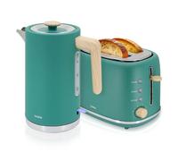 briebe Nordic Set Tostadora Pan Ranura Ancha 2 Rebanadas, 6 Niveles Tostado + Hervidor Agua Eléctrico 1,7L Inalámbrico, 2200W Ebullición Rápida, Libre BPA, Pack Desayuno Diseño Nórdico, Verde