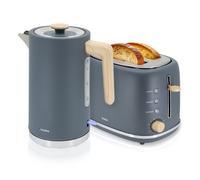 briebe Nordic Set Tostadora Pan Ranura Ancha 2 Rebanadas, 6 Niveles Tostado + Hervidor Agua Eléctrico 1,7L Inalámbrico, 2200W Ebullición Rápida, Libre BPA, Pack Desayuno Diseño Nórdico, Gris