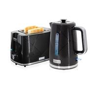 briebe Elegance Set Tostadora Pan Ranura Ancha 2 Rebanadas, 7 Niveles Tostado + Hervidor Agua Eléctrico 1,7L Inalámbrico, 2200W Ebullición Rápida, Libre BPA, Pack Desayuno Diseño Moderno Negro