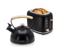 briebe Nordic Set Tostadora Pan Ranura Ancha 2 Rebanadas, 6 Niveles Tostado + Tetera Silbante 2,3 L Infusiones, Acero Inoxidable, Inducción, Libre BPA, Pack Desayuno Diseño Nórdico Negro