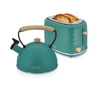 briebe Nordic Set Tostadora Pan Ranura Ancha 2 Rebanadas, 6 Niveles Tostado + Tetera Silbante 2,3 L Infusiones, Acero Inoxidable, Inducción, Libre BPA, Pack Desayuno Diseño Nórdico Verde