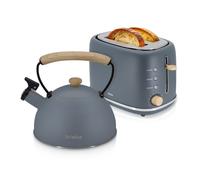 briebe Nordic Set Tostadora Pan Ranura Ancha 2 Rebanadas, 6 Niveles Tostado + Tetera Silbante 2,3 L Infusiones, Acero Inoxidable, Inducción, Libre BPA, Pack Desayuno Diseño Nórdico Gris