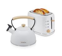 briebe Nordic Set Tostadora Pan Ranura Ancha 2 Rebanadas, 6 Niveles Tostado + Tetera Silbante 2,3 L Infusiones, Acero Inoxidable, Inducción, Libre BPA, Pack Desayuno Diseño Nórdico Blanco
