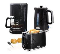 briebe Elegance Set Tostadora Pan Ranura Ancha 2 Rebanadas + Hervidor Agua Eléctrico 1,7L Inalámbrico 2200W Libre BPA + Cafetera Goteo Filtro 10 Tazas 1,25L, Pack Desayuno Diseño Moderno, Negro