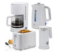 Briebe skt1185wht elegance set tostador pan 2 rebanadas, hervidor agua eléctrico cafetera 1,25l espumador leche, 2200, blanco