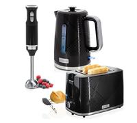 briebe Elegance Set Tostadora Pan 2 Rebanadas, 7 Niveles Tostado + Hervidor Agua Eléctrico 1,7L Inalámbrico, 2200W Libre BPA + Batidora de Mano 600W, 2 Velocidades, Acero Inoxidable, Negro