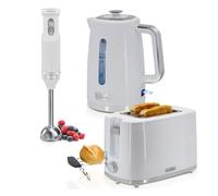 Briebe skt1186wht elegance set tostadora pan 2 rebanadas anchas + hervidor agua 1,7l inalámbrico + batidora mano, 2200, blanco