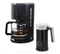 briebe Elegance Set Cafetera Goteo 10 Tazas + Espumador de Leche Eléctrico, Máquina de Café Filtro 1,25L, Milk Frother 4 en 1 Espuma Fría/Caliente, Libre de BPA, Negro