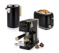 Briebe skt1209blk nordic set cafetera espresso 20 bares, tostadora pan 2 rebanadas, hervidor eléctrico agua 1,7l, 1350, negro