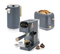 Briebe skt1209gry nordic set cafetera espresso 20 bares, tostadora pan 2 rebanadas, hervidor eléctrico agua 1,7l, 1350, gris