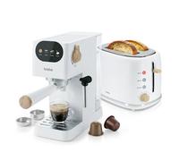 Briebe skt1221wht nordic set cafetera 20 bares cápsulas, café molido espumador leche tostadora 2 rebanadas anchas, 1350, blanco