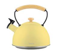 briebe Tetera Retro Inducción Silbante 2,3L Hervidor Agua Acero Inoxidable | Infusiones Todo Tipo de Cocinas, Vitrocerámica, Gas, Mango Madera Tacto Frío, Tea Pot Amarillo Pastel