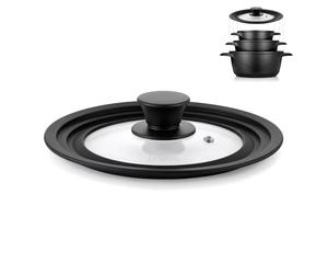 briebe TotaLid Tapa de Sartén Universal Multidiámetro 24/26/28cm | Borde Silicona, Cristal, sin BPA, para Ollas, Cazuelas, Válvula de Vapor