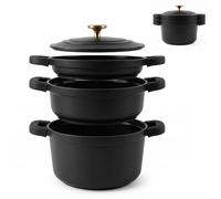 briebe Totem Batería Cocina Apilable Inducción Antiadherente Cerámico | 4 Piezas, Sartén, 2 Cacerolas Ø 22cm Aluminio Fundido, sin PFOA, Todas Cocinas, Negro