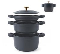 briebe Totem Batería Cocina Apilable Inducción Antiadherente Cerámico | 4 Piezas, Sartén, 2 Cacerolas Ø 22cm Aluminio Fundido, sin PFOA, Todas Cocinas, Gris